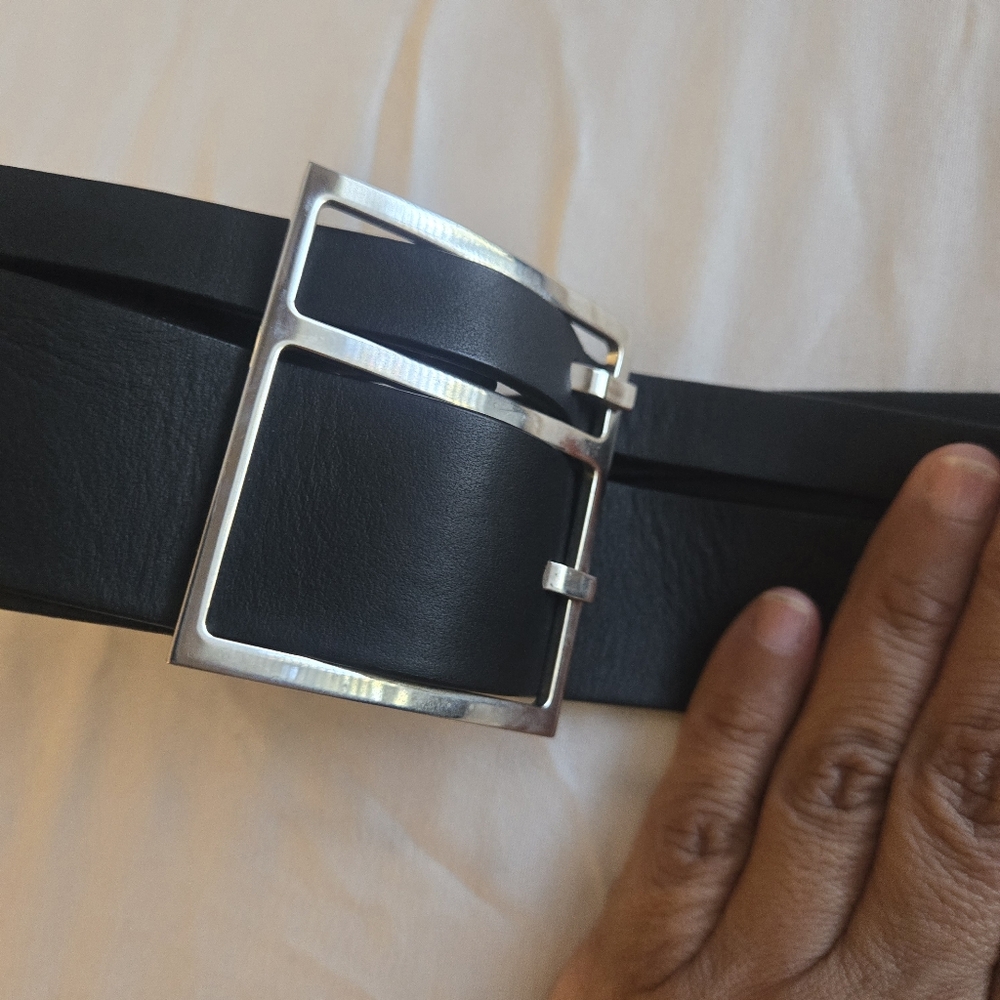 Versus Versace Black Leather Belt with Silver Buckle Size 28